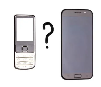 Old push-button cell phone and new modern smartphone Stock Photos