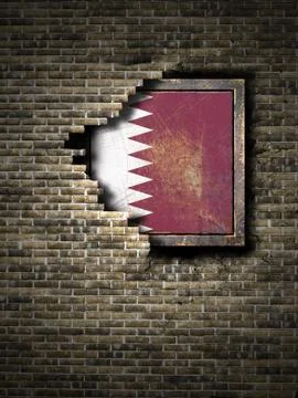 Old Qatar flag in brick wall Stock Illustration