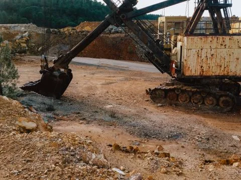 Old quarry crane. harmful methods of obtaining stone. environmental danger so Stock Photos