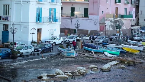Old quay with small boats Stock Footage 71892620