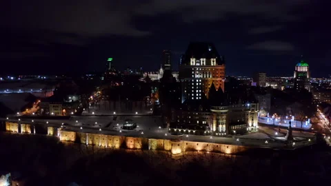 Old Quebec with Frontenac castle during Curfew Aerial view Video stock 146963199