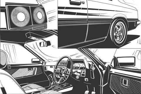 Old racing car inside Stock Illustration