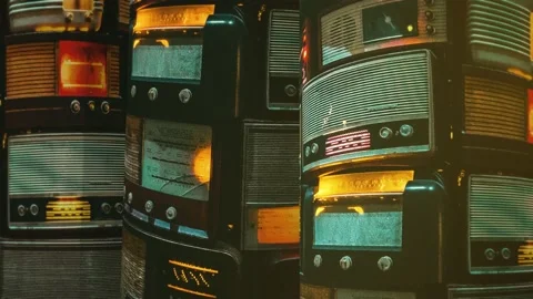 Old Radio Stack Retro Technology Flickering Lights Stock Footage 153090733