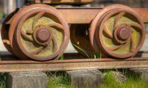 Old rail car wheels Stock Photos