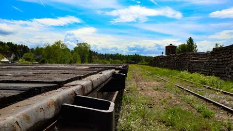 Old Rail Tracks Cargo Train Parked In Rural Area Stock Photos