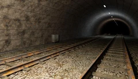 Old rail train tunnel with double track. Stock Illustration