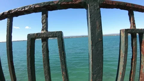 Old Railing  in front of the sea Stock Footage 164894452