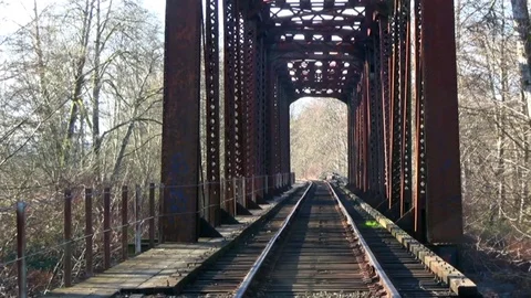 Old Railroad Bridge pan Stock Footage 70729722