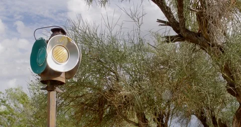 Old Railroad lamp in the desert Stock Footage 101128683