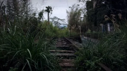 Old Railway During Raining Photo Parallax Stock Footage