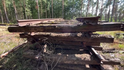 Old Railway Rails and Sleepers After Track Replacement Vidéo 344995053