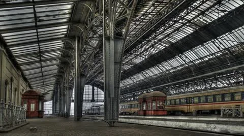 Old railway station in motion Stock Footage 10811816