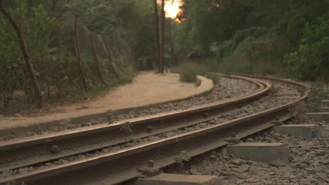 An Old Railway Track In The Sunset. Stock Footage