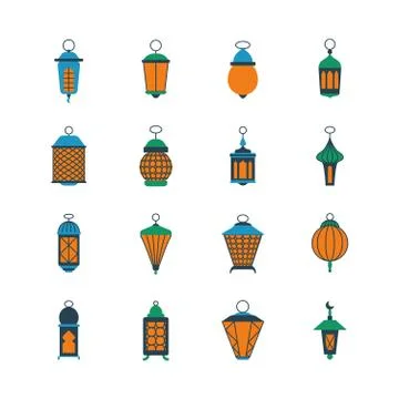 Old ramadan islamic lanterns, arabic lamps vector set 스톡 일러스트