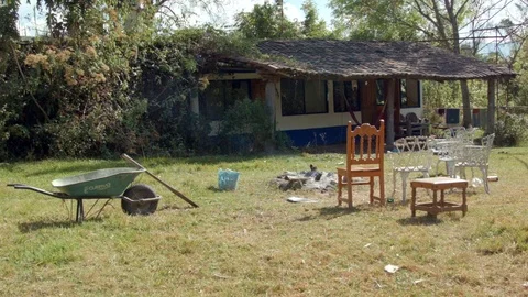 Old Ranch House With Left Campfire Stock Footage 93750509