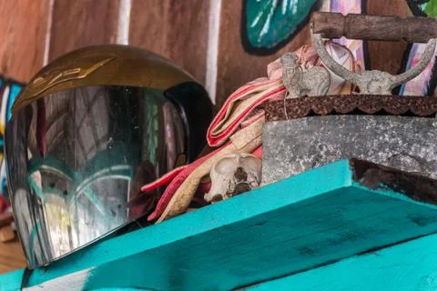 Old random stuff collection on a shelf Stock Photos