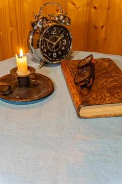 Old Reading with Candle Foto stock