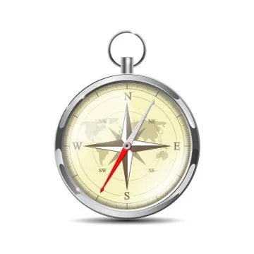 Old realistic navigation compass isolated on white. Glossy Compass with windrose Stock Illustration