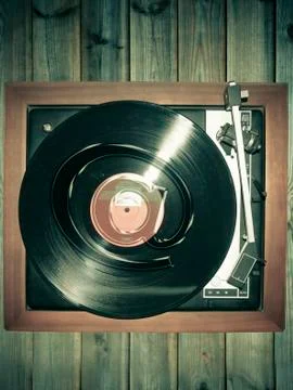 An old record player, gramophone, email icon, at symbol concept Stock Photos