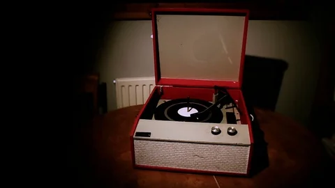 Old record player in home on table Video stock 72548699