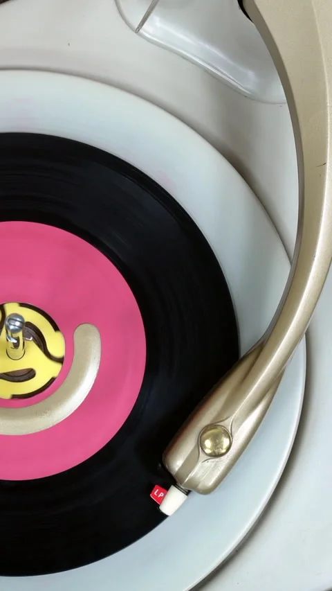 Old Record Player Turntable with 45 RPM Disk Vertical Video Stock Footage 276668854