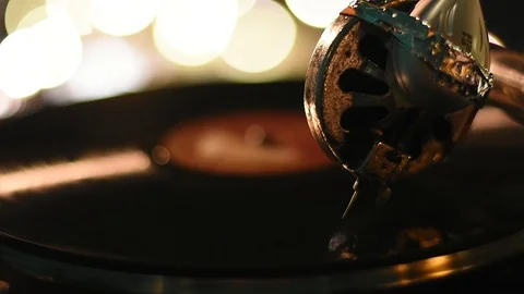 Old record player. Vintage record. Close-up. Selective focus. Stock Footage 125827527