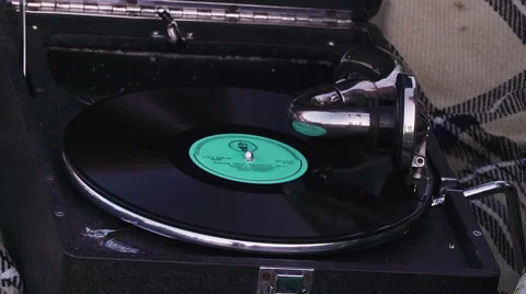 Old record spinning on a real gramophone. Retro style Video stock 65239076