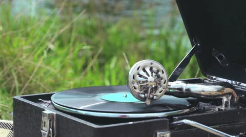 Old record spinning on a real gramophone. Retro style Stock-Footage 67817167