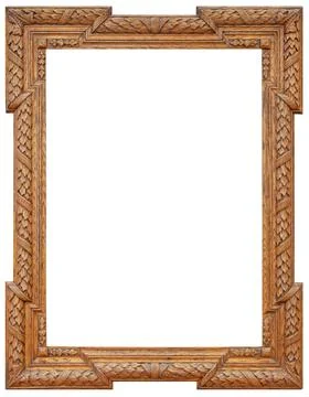 Old rectangular vintage wooden frame, isolated on white background Stock Photos