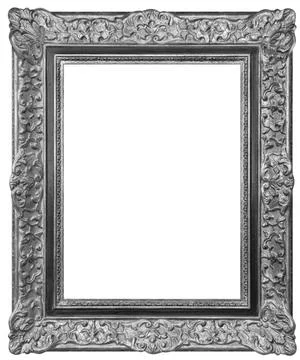 Old rectangular vintage wooden silver-plated frame, isolated on white backgro Stock Photos