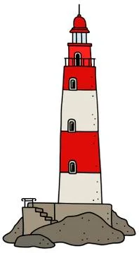 Old red and white lighthouse Stock Illustration