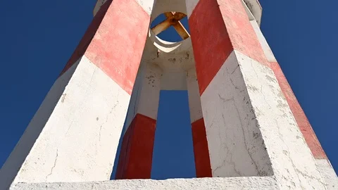Old red and white painted port light of the second world war Stock Footage 105081404