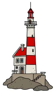 The old red and white stone lighthouse Stock Illustration