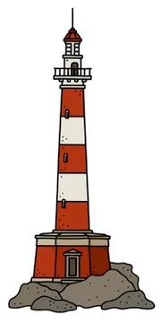 The old red and white stone lighthouse Stock Illustration