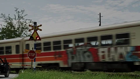 Old red and white train. Video stock 87922742