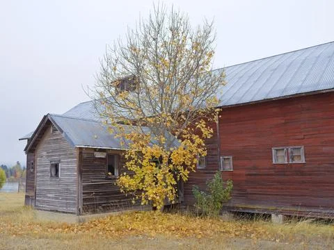 Old red barn in eastern Washington. Stock Photos
