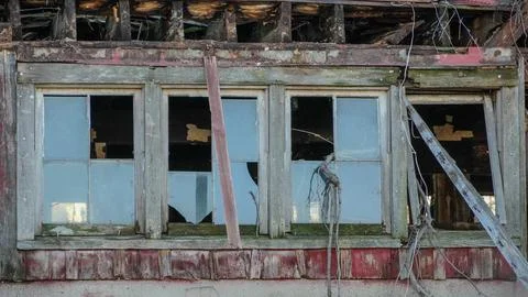 Old Red Barn Fallen Due To Climate Change Stock Photos