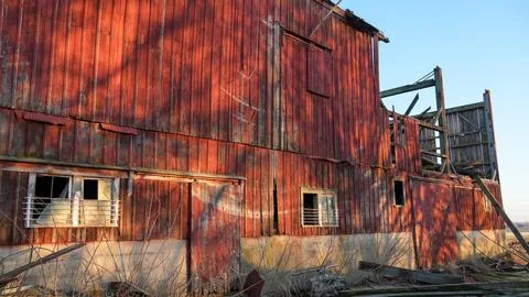 Old Red Barn Fallen Stock Photos