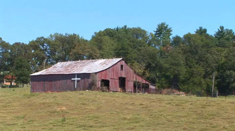 Old Red Barn in Field Loop Stock Footage 38765707