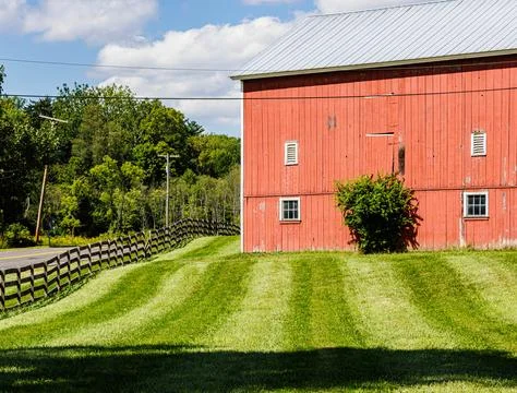 Old Red Barn With Mowed Field, Cuyahoga Valley National Park, Ohio, USA Stock Photos