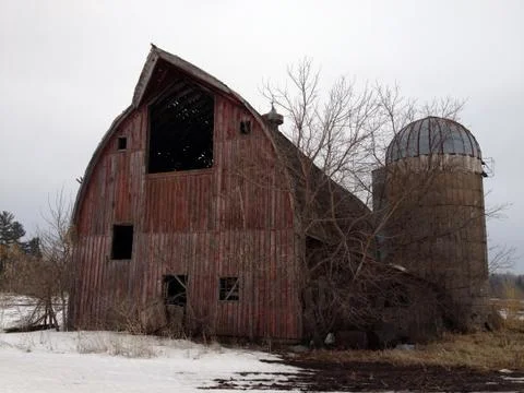 Old Red Barn in Winter Foto stock