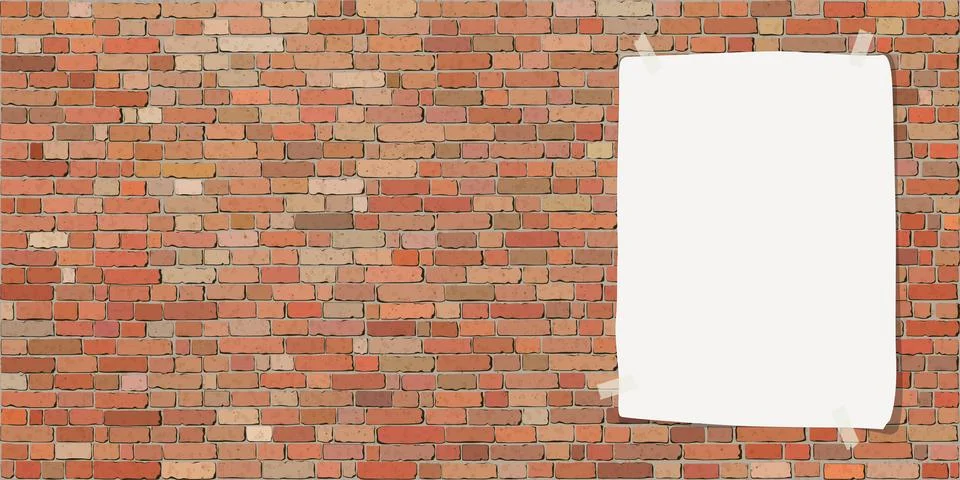 Old red brick block wall rough texture background with old blank white post.. Stock Illustration