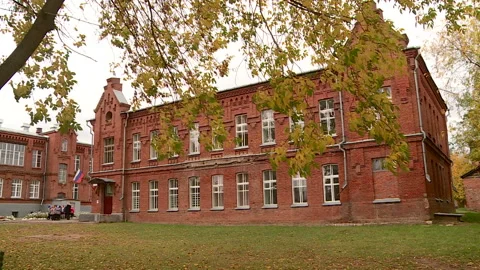 Old red brick building autumn Stock Footage 101674245