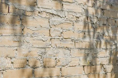 Old red brick wall background with tree shadows Stock-Fotos