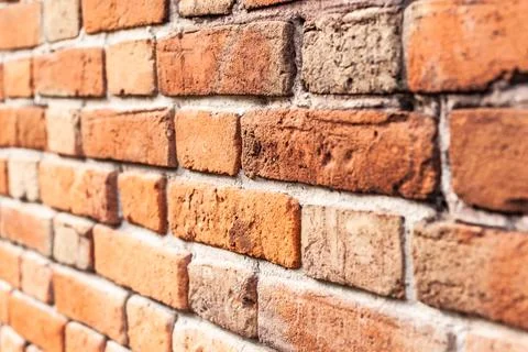 Old red brick wall close-up, vintage background Stock Photos