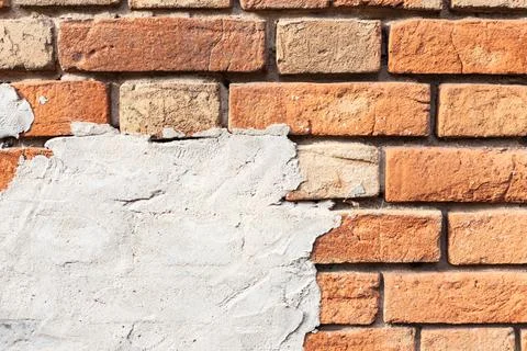 Old red brick wall close-up, vintage background Stock Photos