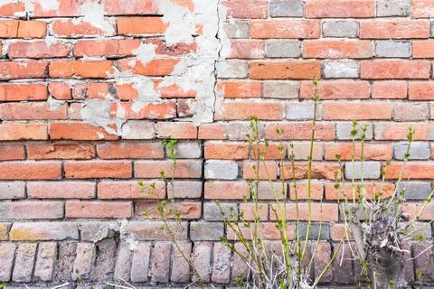 Old red brick wall close-up, vintage background Stock Photos