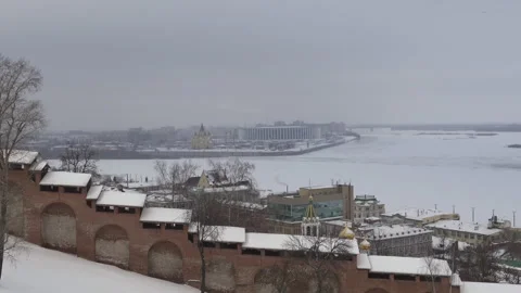 The old red brick wall of the Kremlin in Nizhny Novgorod Stock Footage 305445253