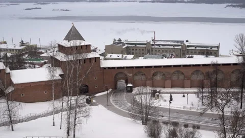 The old red brick wall of the Kremlin in Nizhny Novgorod Stock Footage 305445378