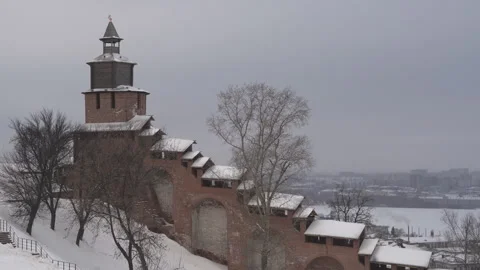 The old red brick wall of the Kremlin in Nizhny Novgorod Stock Footage 305445399